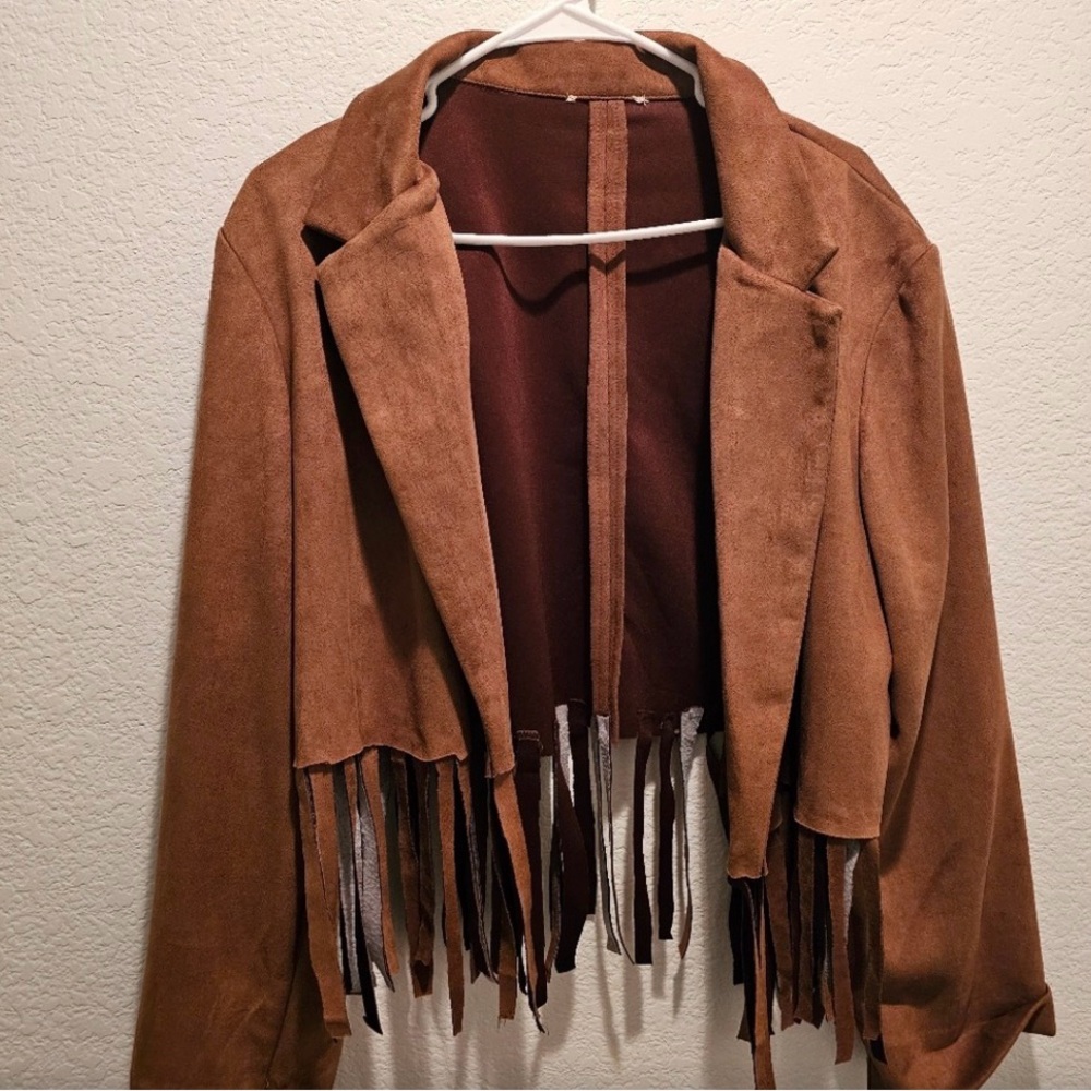 DIY fringed cropped suede jacket